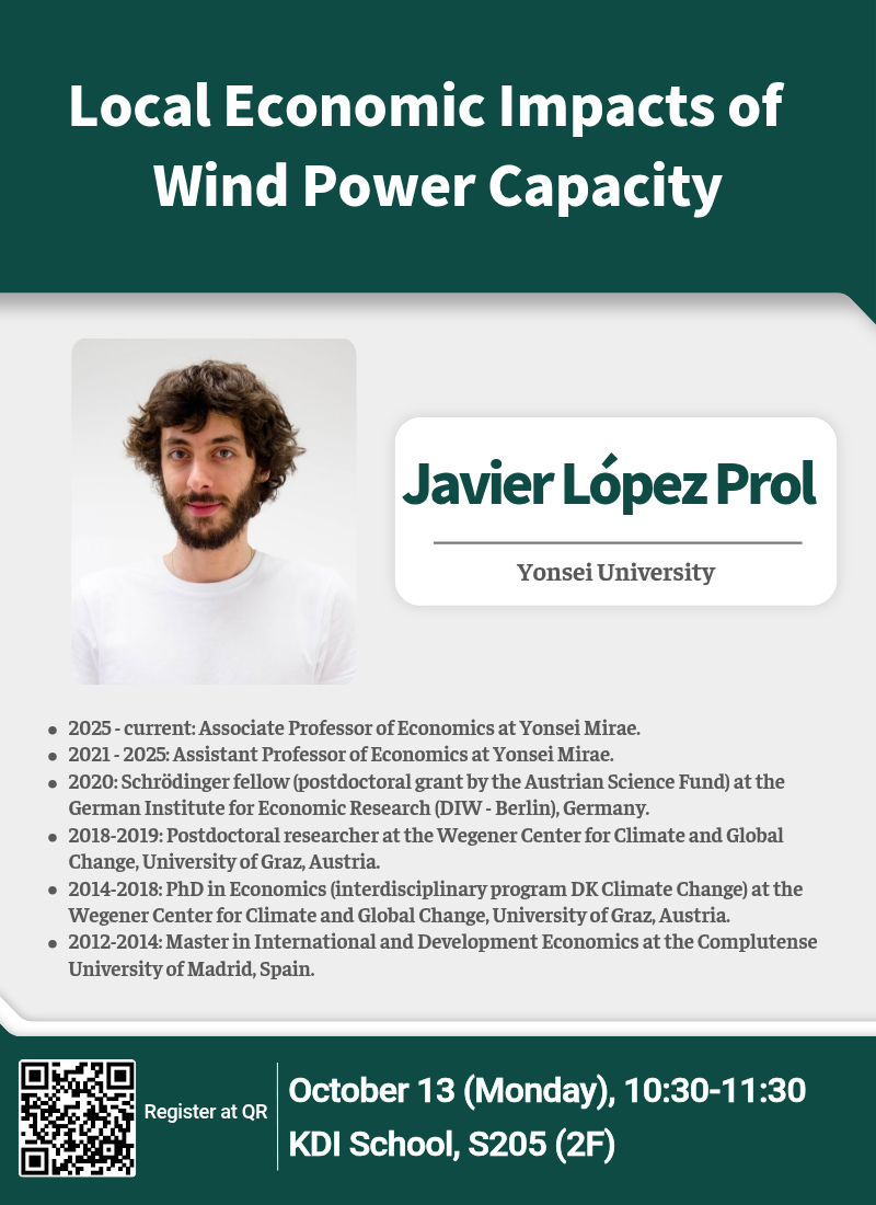 Research Seminar by Javier López Prol (Yonsei University) | October 13 @ 10:30