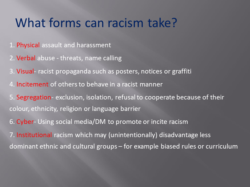 What forms can racism take? : 자세한 내용은 하단 참조