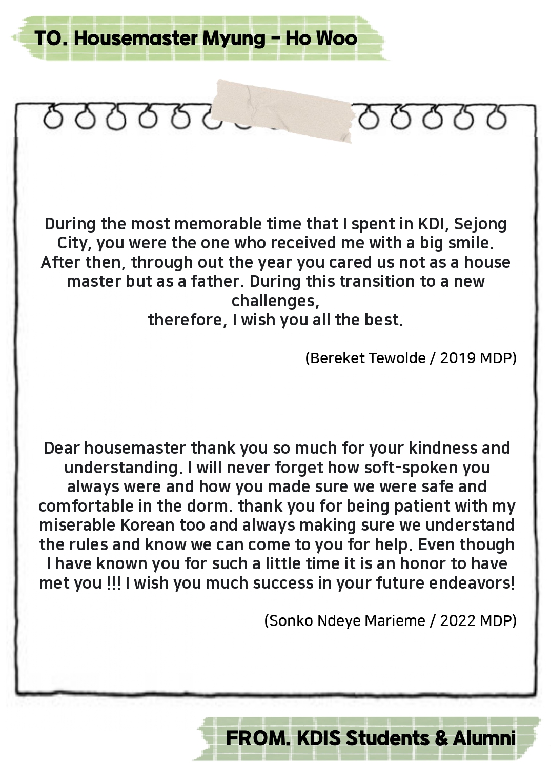 Thank you Housemaster Myung-ho Woo -Messages from KDIS Students and Alumni 사진17