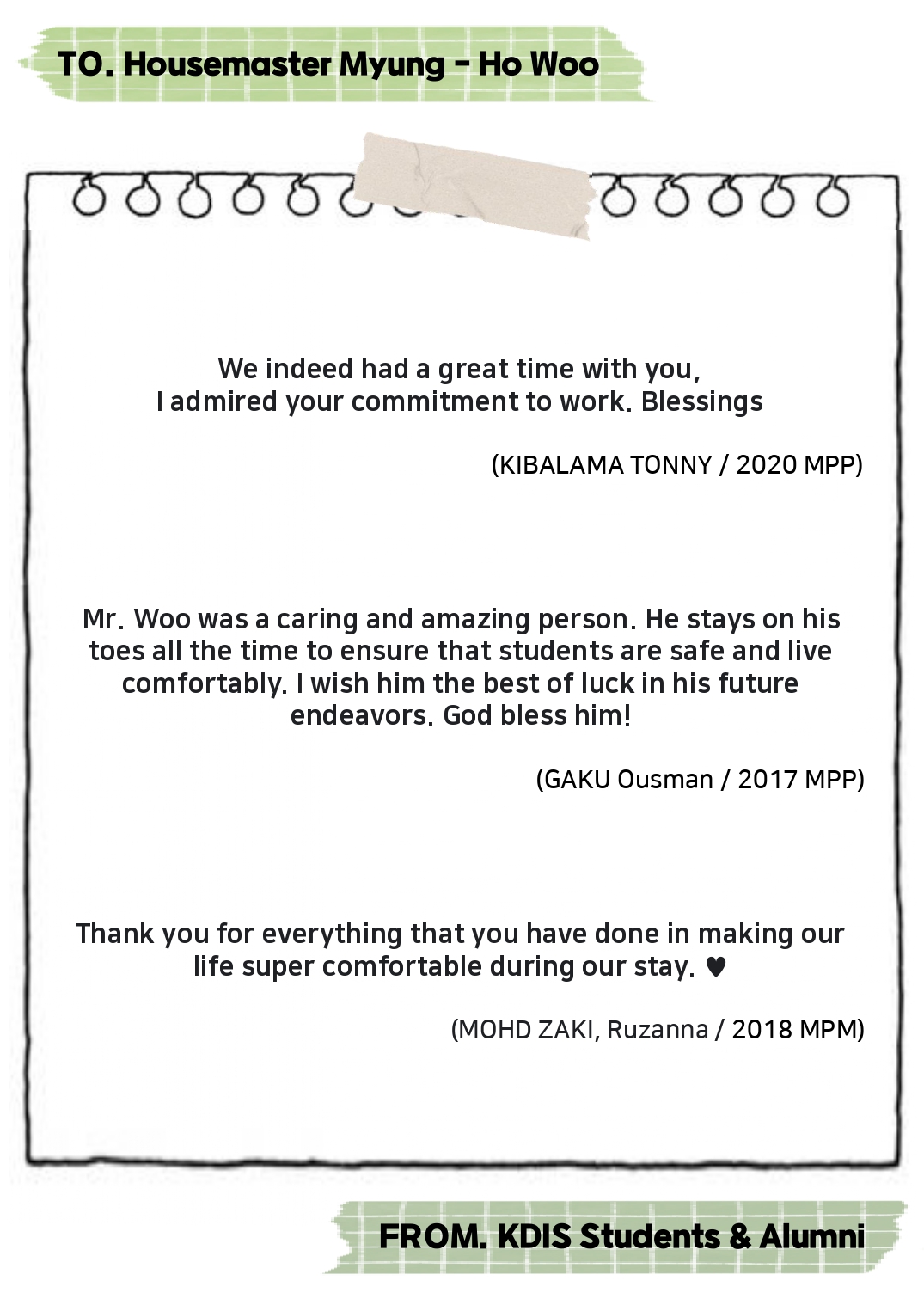 Thank you Housemaster Myung-ho Woo -Messages from KDIS Students and Alumni 사진21