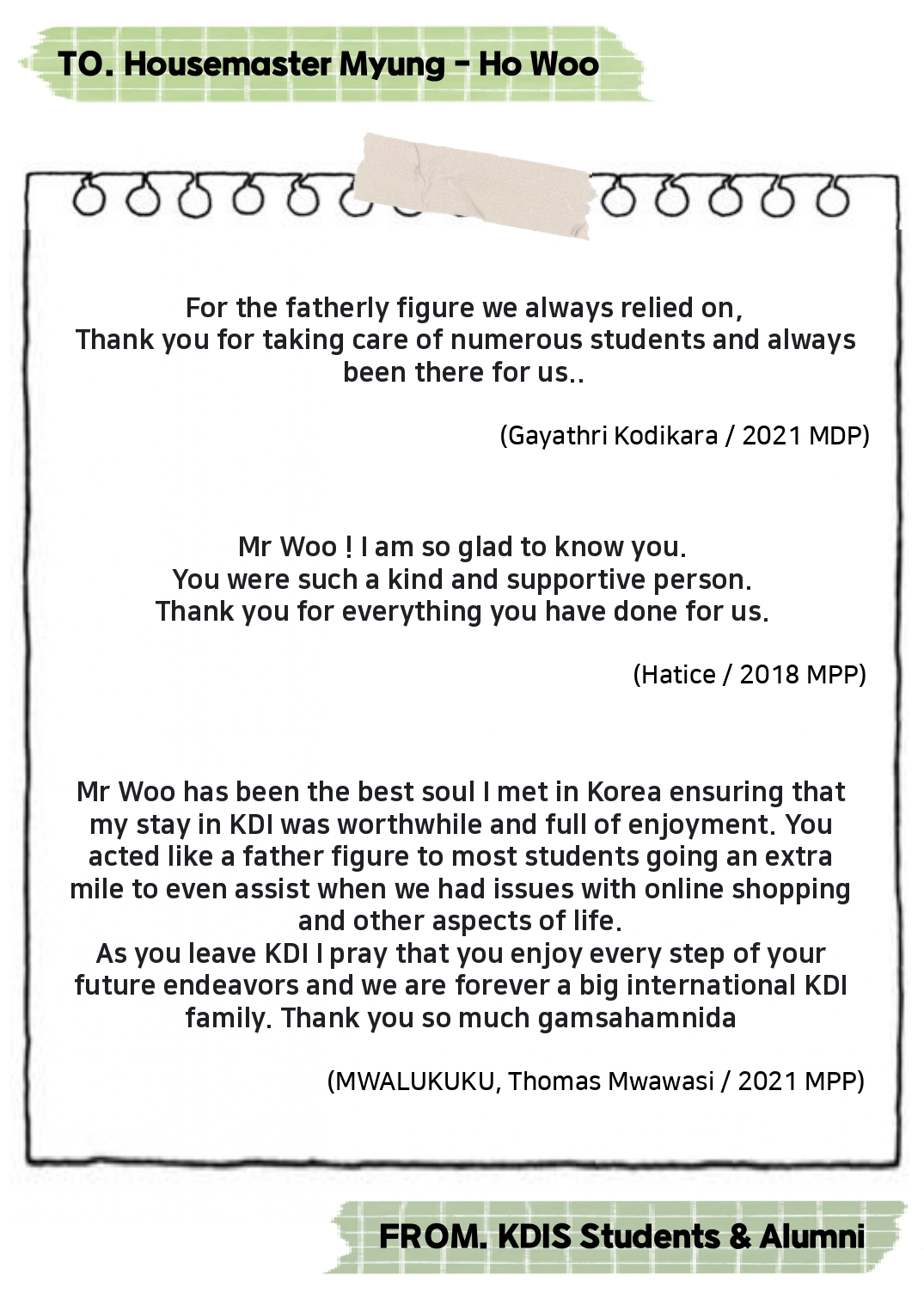 Thank you Housemaster Myung-ho Woo -Messages from KDIS Students and Alumni 사진27