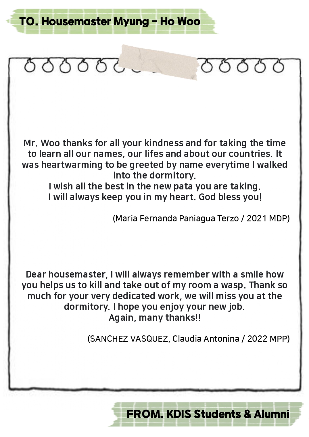 Thank you Housemaster Myung-ho Woo -Messages from KDIS Students and Alumni 사진30