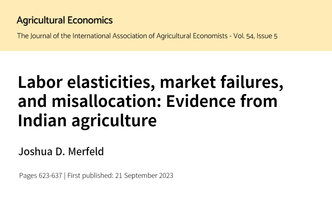 The paper by Professor Joshua Merfeld has been published in Agricultural Economics